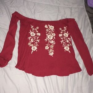 Maroon off the shoulder long sleeve top